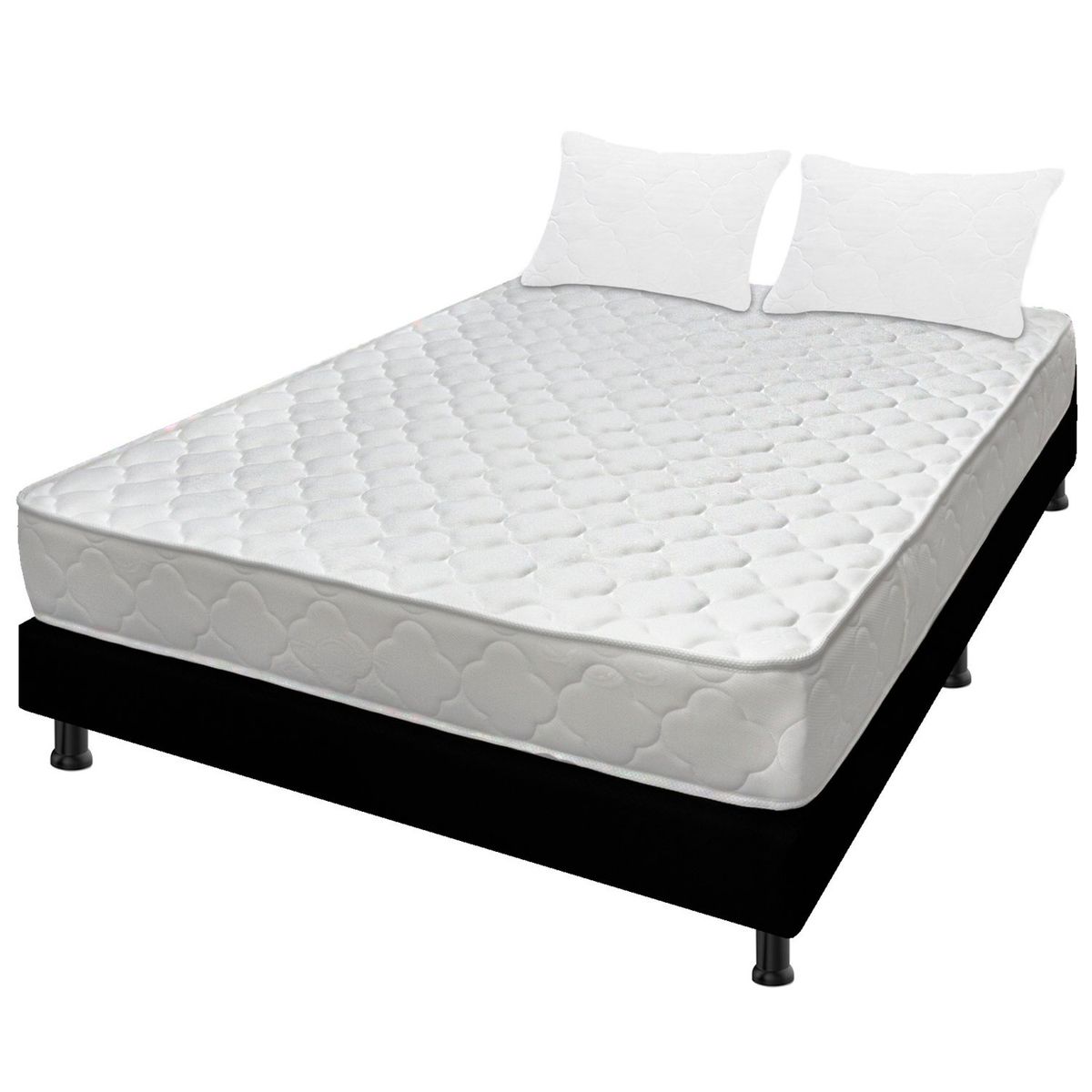 DORMILANDIA - Combo Colchón Doble Espumado Macizo Base Cama Entera Almohadas