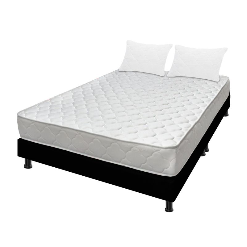 DORMILANDIA - Combo Colchón Queen Espumado Macizo Base Cama Dividida Almohada