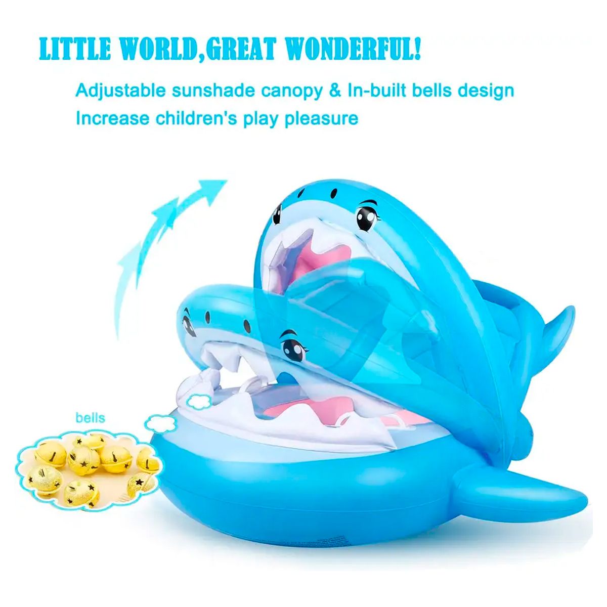 VITTORIA - Bote Flotador Techo Tiburón Shark Inflable Bebé Niño piscina