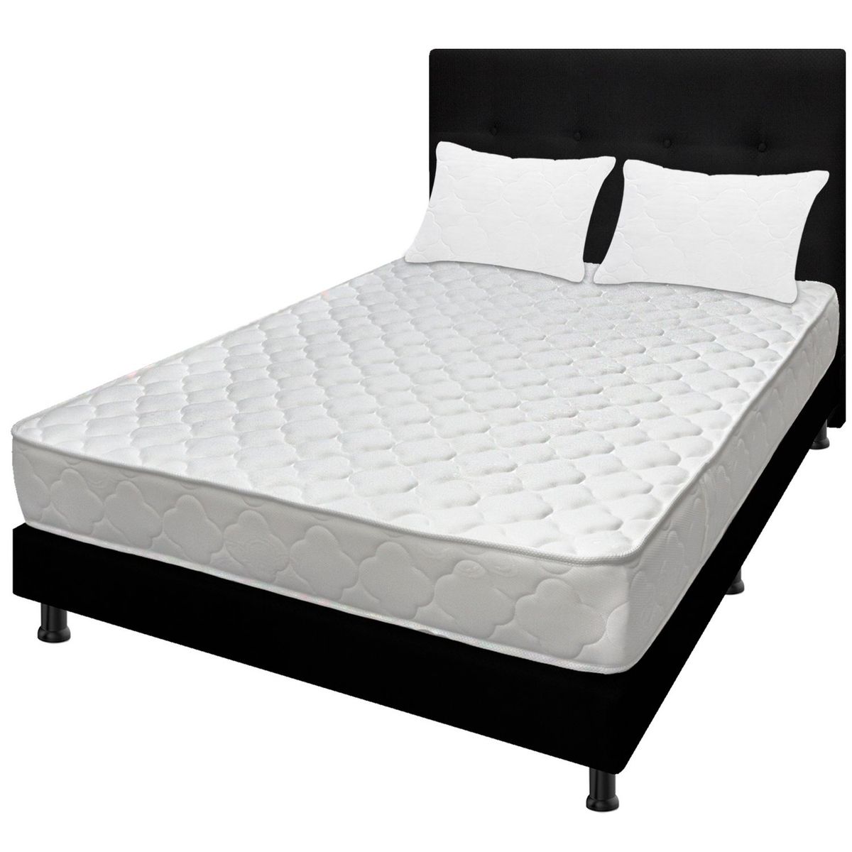 DORMILANDIA - Combo Colchón 120 Espumado Macizo Base Cama Entera Cabecero Almohadas