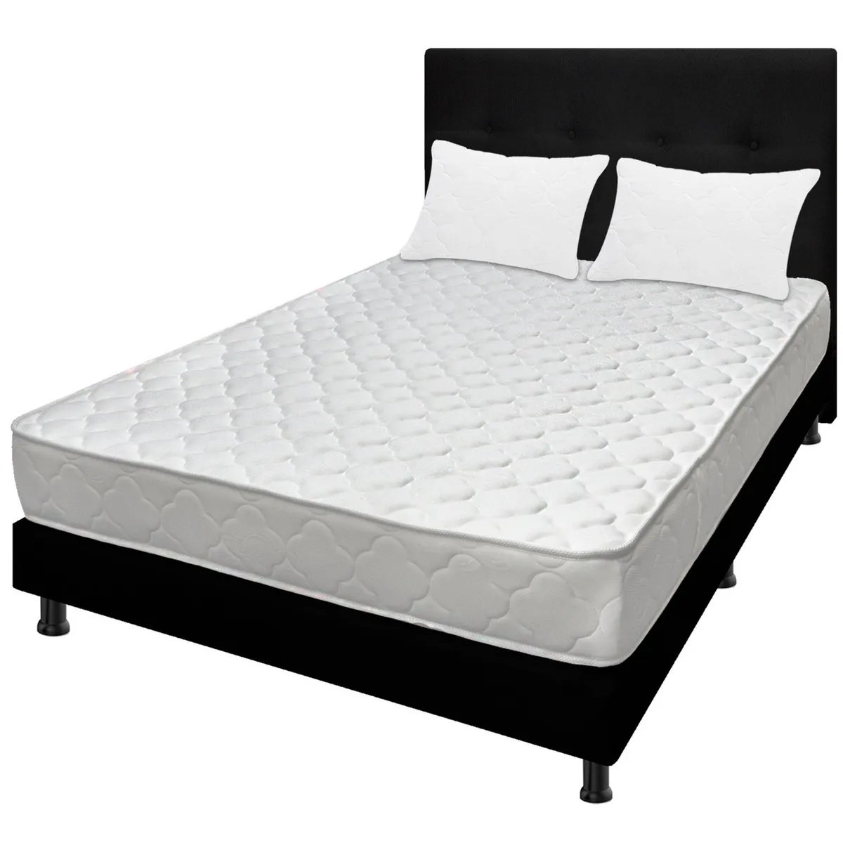 DORMILANDIA - Combo Colchón 120 Espumado Macizo Base Cama Entera Cabecero Almohadas