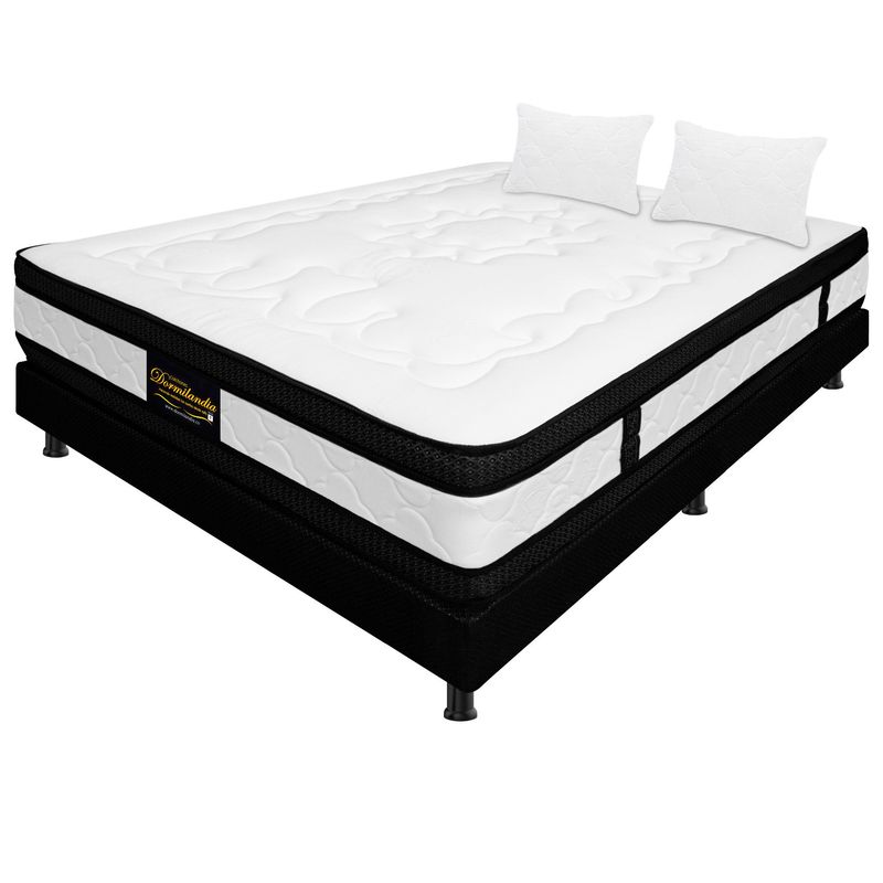 DORMILANDIA - Combo Colchón Doble Espumado Híbrido - Base Cama Entera - Almohadas