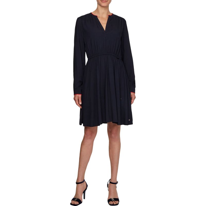 TOMMY HILFIGER - Vestido Evasé Con Acabado A Contraste Mujer Azul Tommy Hilfiger
