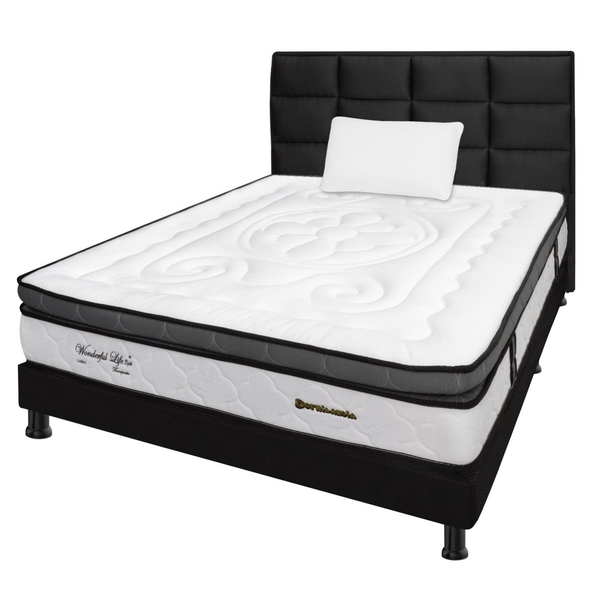 DORMILANDIA - Combo Colchón Sencillo Resortado Wonderful UP + Base Cama Entera + Cabecero + Almohada