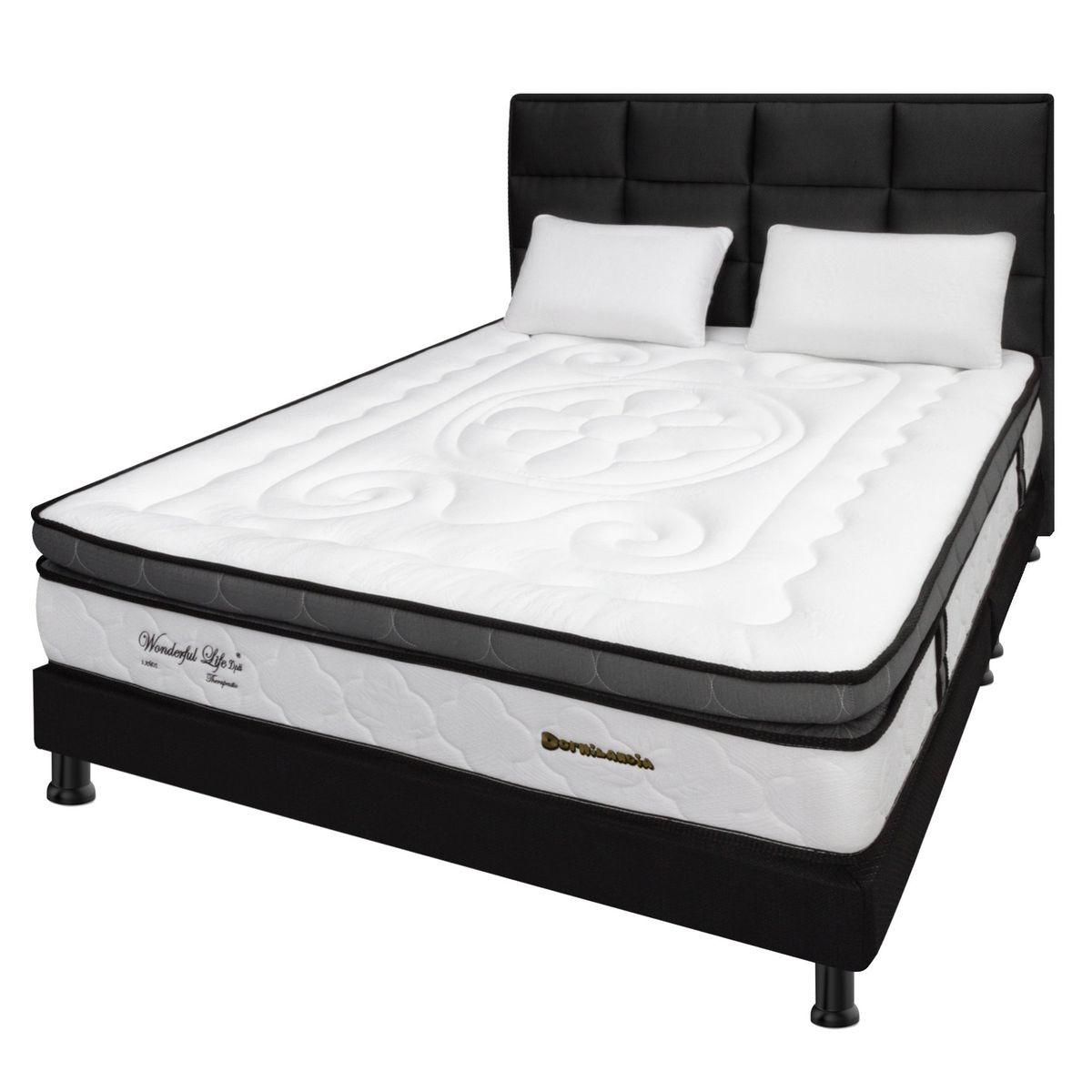 DORMILANDIA - Combo Colchón Semidoble Resortado Wonderful UP + Base Cama Dividida + Cabecero + Almohadas