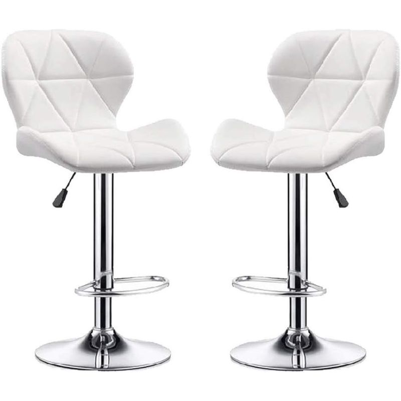 MOBLIHOUSE - Set X2 Silla De Bar Bari Blanca Giratoria 360° Altura Ajustable