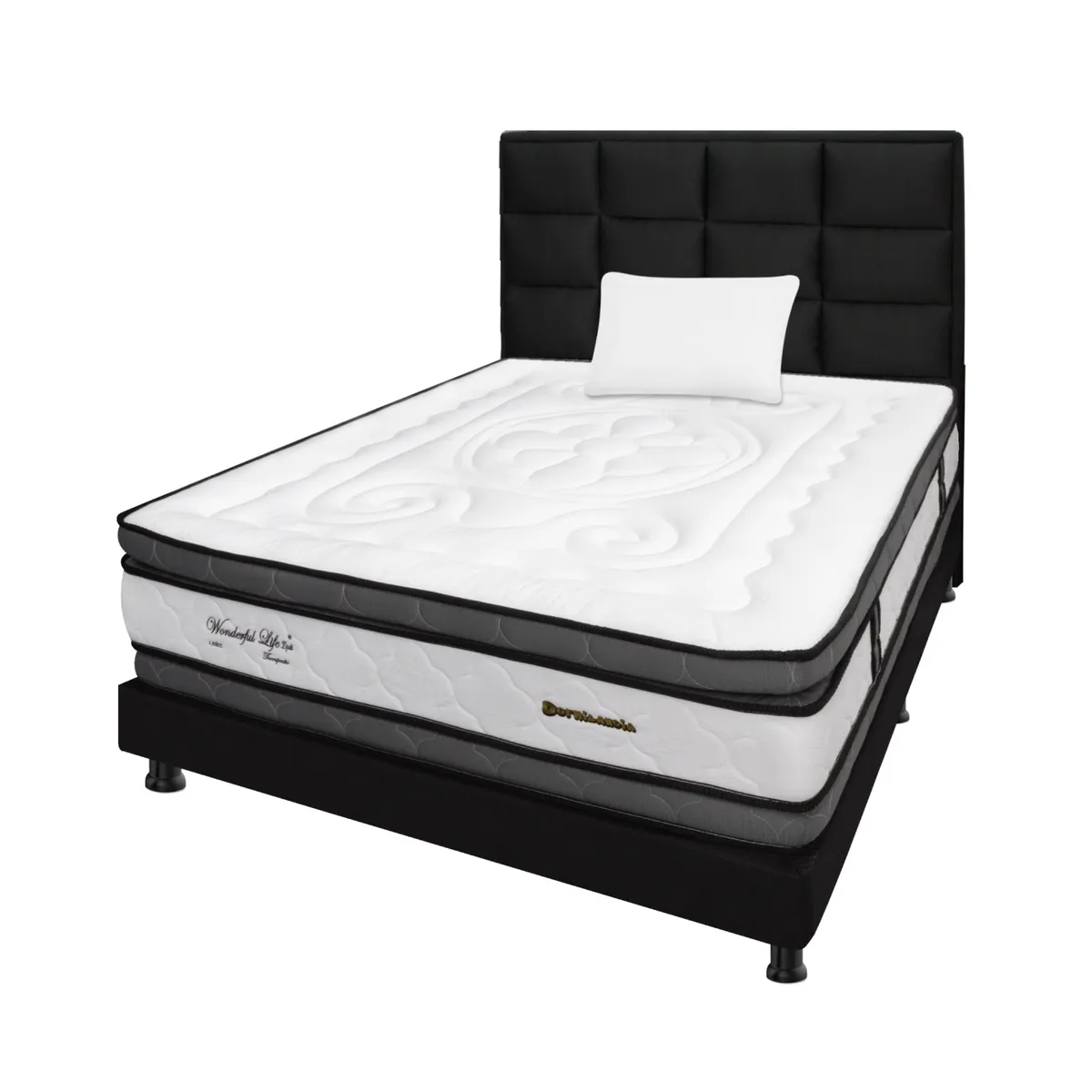 DORMILANDIA - Combo Colchón Sencillo Resortado Wonderful DP + Base Cama Entera + Cabecero + Almohada