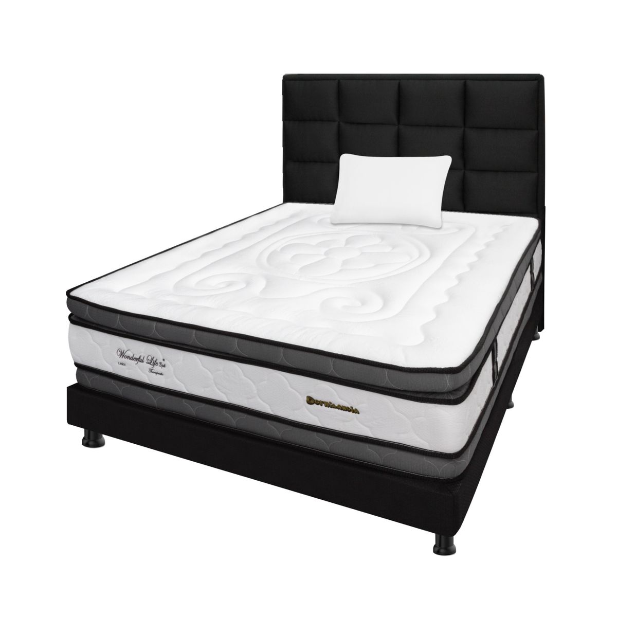 DORMILANDIA - Combo Colchón Sencillo Resortado Wonderful DP + Base Cama Entera + Cabecero + Almohada