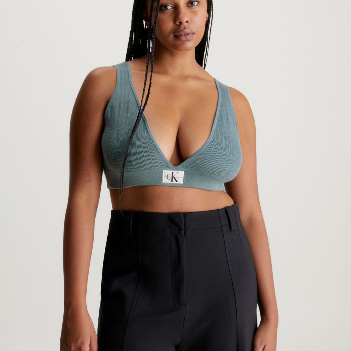 CALVIN KLEIN - Top Verde De Punto De Algodón para Mujer Calvin Klein