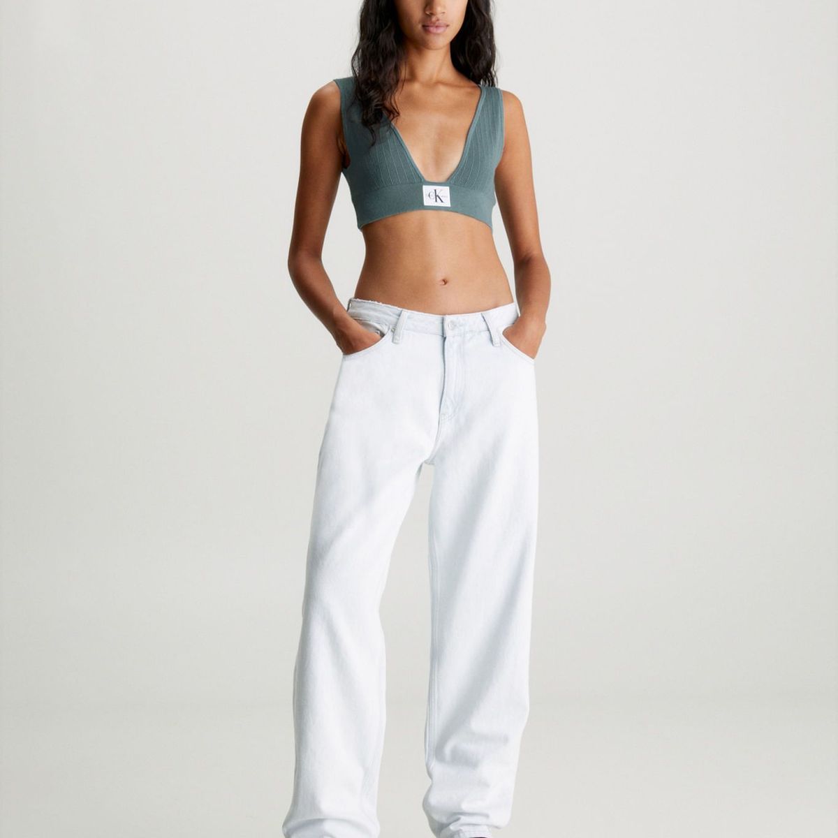 CALVIN KLEIN - Top Verde De Punto De Algodón para Mujer Calvin Klein