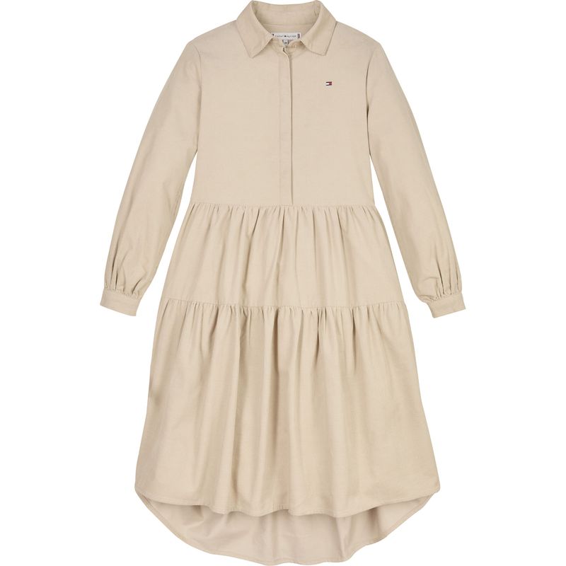TOMMY HILFIGER - Vestido Beige Manga Larga Para Niñas Tommy Hilfiger