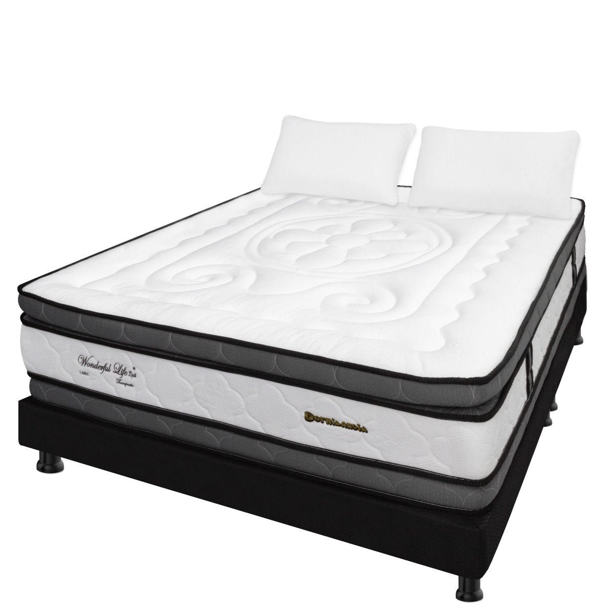 DORMILANDIA - Combo Colchón Queen Resortado Wonderful DP+Base Cama Dividida+Almohadas