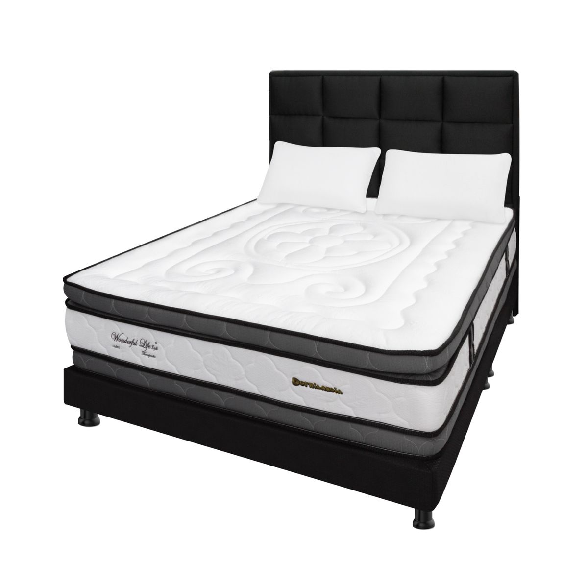 DORMILANDIA - Combo Colchón Semidoble Resortado Wonderful DP + Base Cama Dividida + Cabecero + Almohadas
