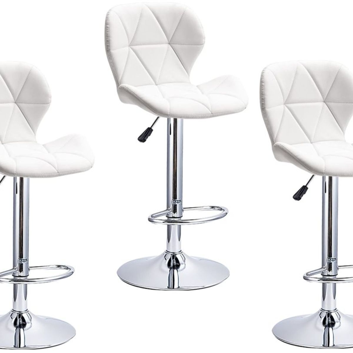 MOBLIHOUSE - Set X3 Silla De Bar Bari Blanca Giratoria 360° Altura Ajustable