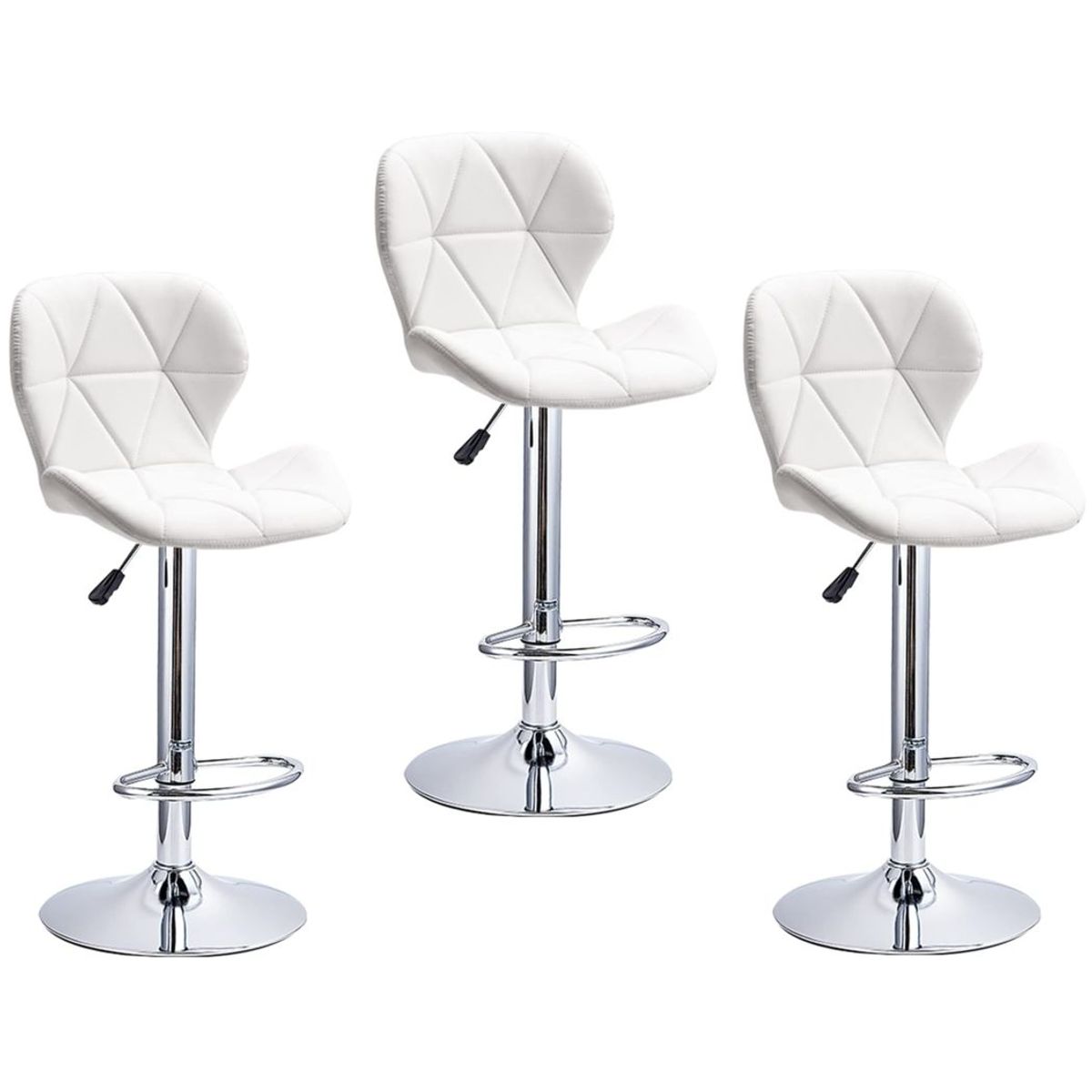 MOBLIHOUSE - Set X3 Silla De Bar Bari Blanca Giratoria 360° Altura Ajustable
