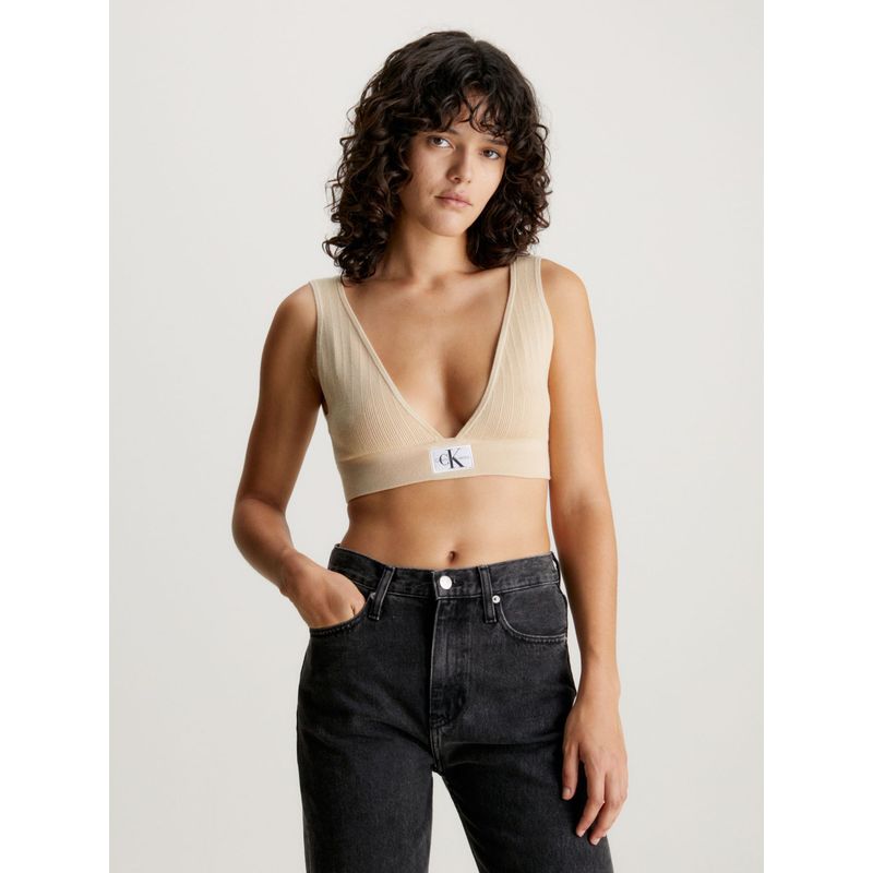 CALVIN KLEIN - Top Beige De Punto De Algodón Para Mujer Calvin Klein