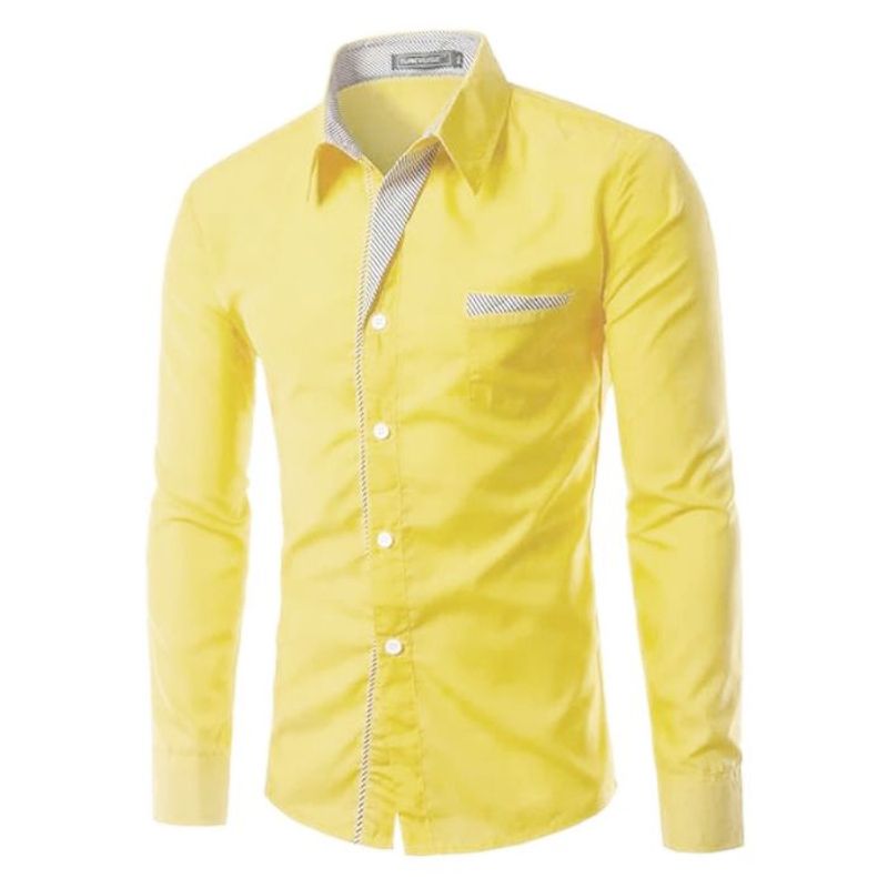 GENERAL - Camisa Para Hombre Manga Larga Moda Elegante Estilo Moderna Amarillo