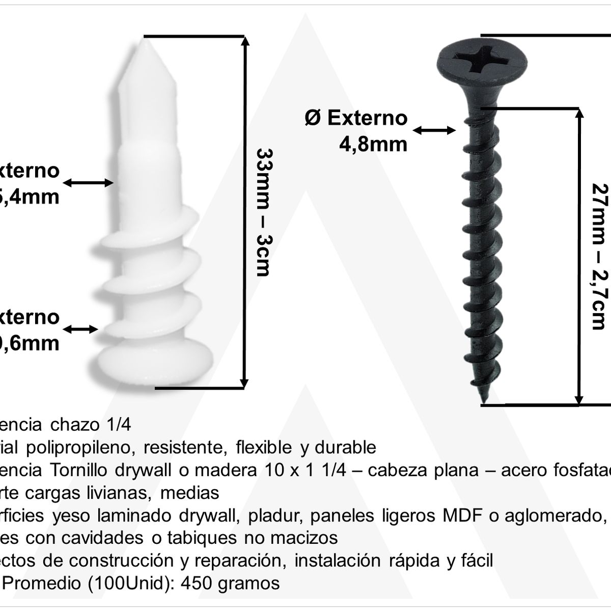 GENERICO - Chazo Drywall 1.4 + Tornillo Cien