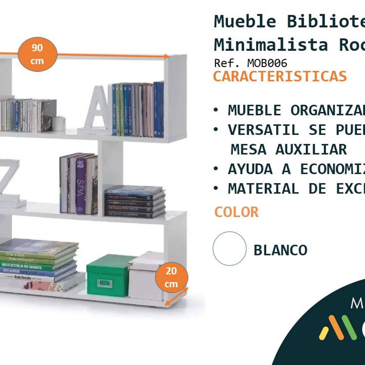 GENERICO - Biblioteca estantes minimalista blanca mesa auxiliar moderna