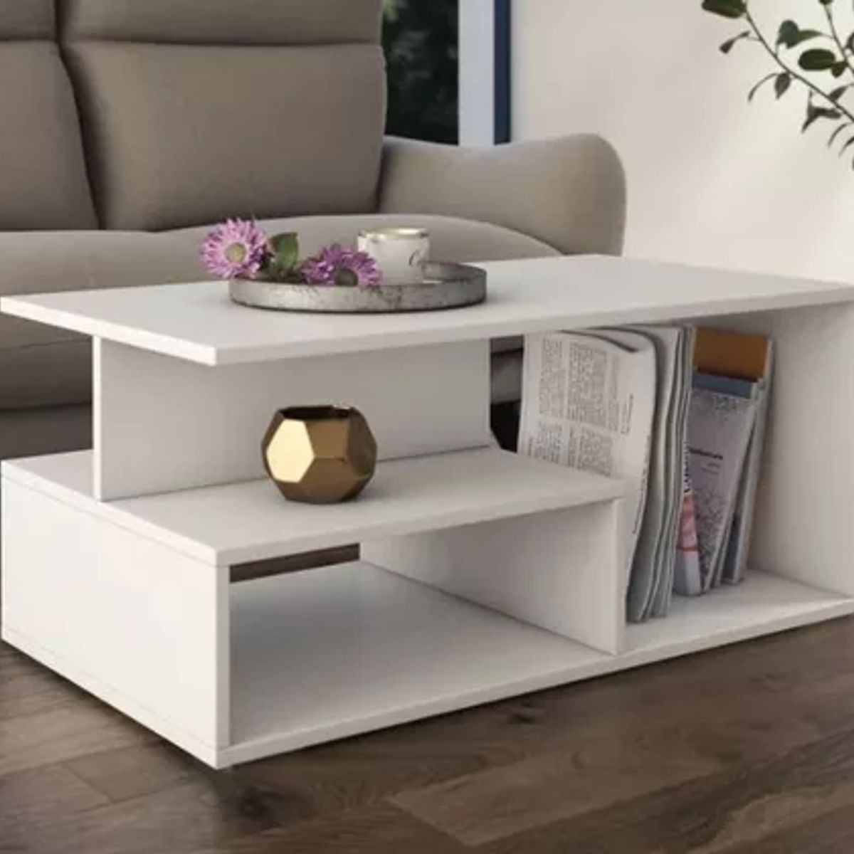 GENERICO - Mesa de centro moderna minimalista lumio blanca