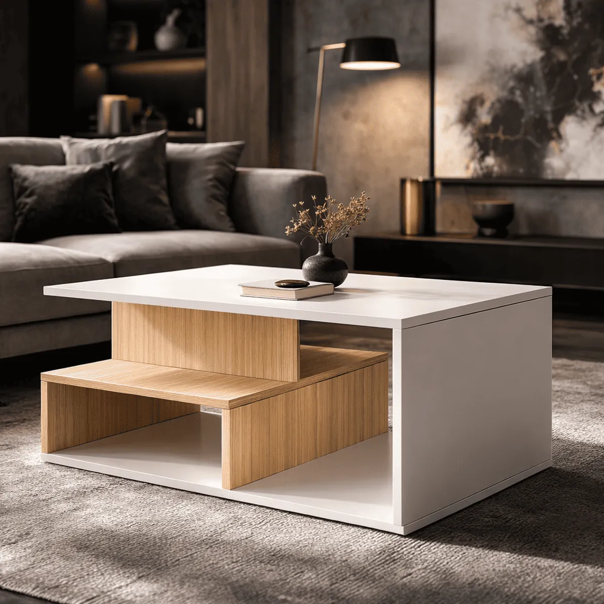 GENERICO - Mesa de centro moderna minimalista lumio blanca y arena_.