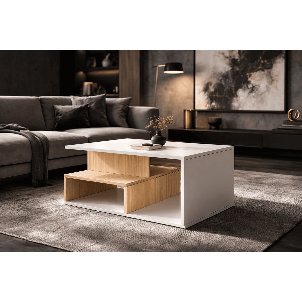 GENERICO - Mesa de centro moderna minimalista lumio blanca y arena_.