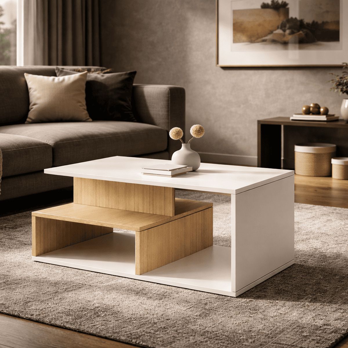 GENERICO - Mesa de centro moderna minimalista lumio blanca y arena_.