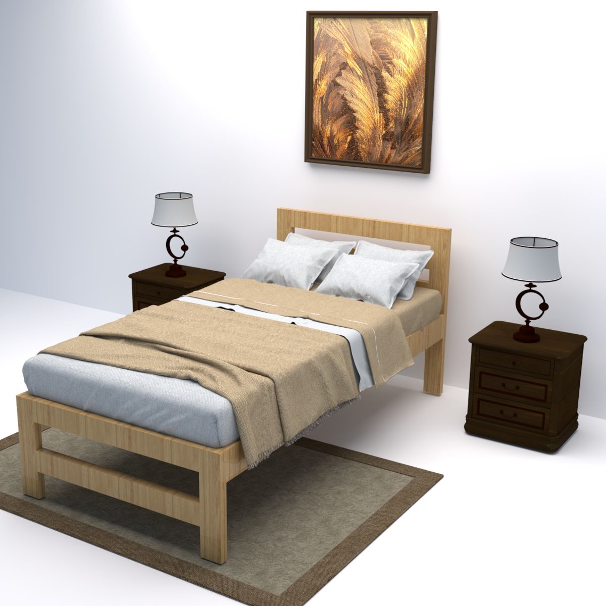 GENERICO - CAMA SENCILLA EN MADERA CEDRO NATURAL COLOR MIEL