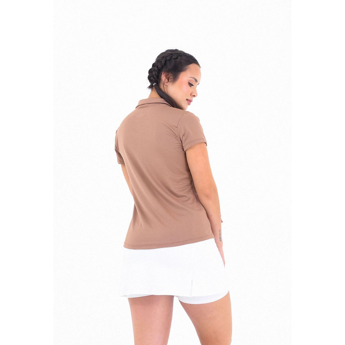 BELIFE - Camiseta Deportiva Taupe Con Cuello Camisero Para Mujer Belife.-.