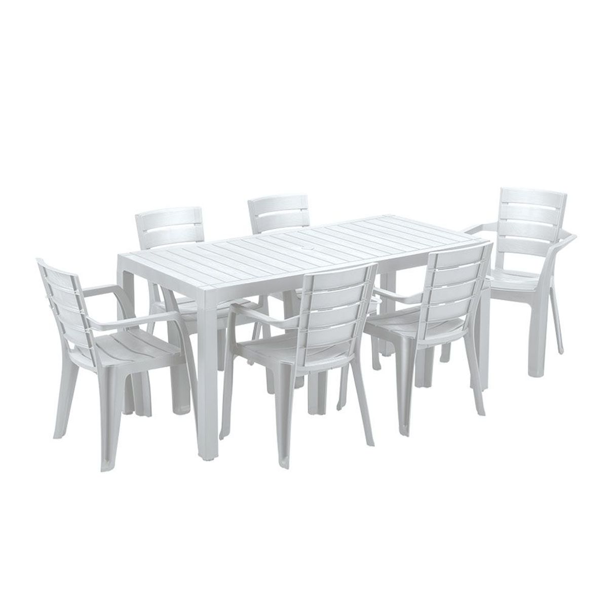 RIMAX - Comedor Familiar RIMAX GRIS HIELO (1 Mesa + 6 Sillas Con Brazos)