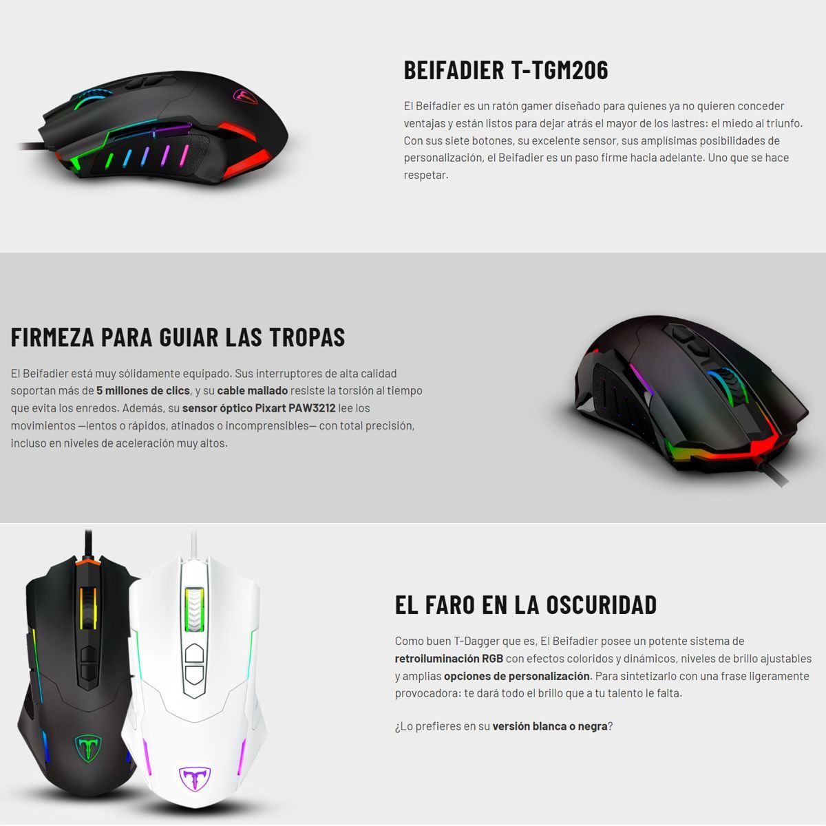 T DAGGER - Mouse Gamer T-dagger T-tgm206 Beifadier Rgb 7200dpi Macros Blanco