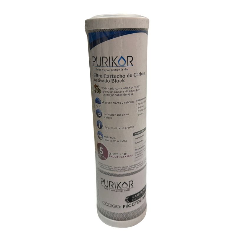 PURIKOR - Filtro Cartucho Carbon Activado Bloque 10 Pulgadas 5 Micras