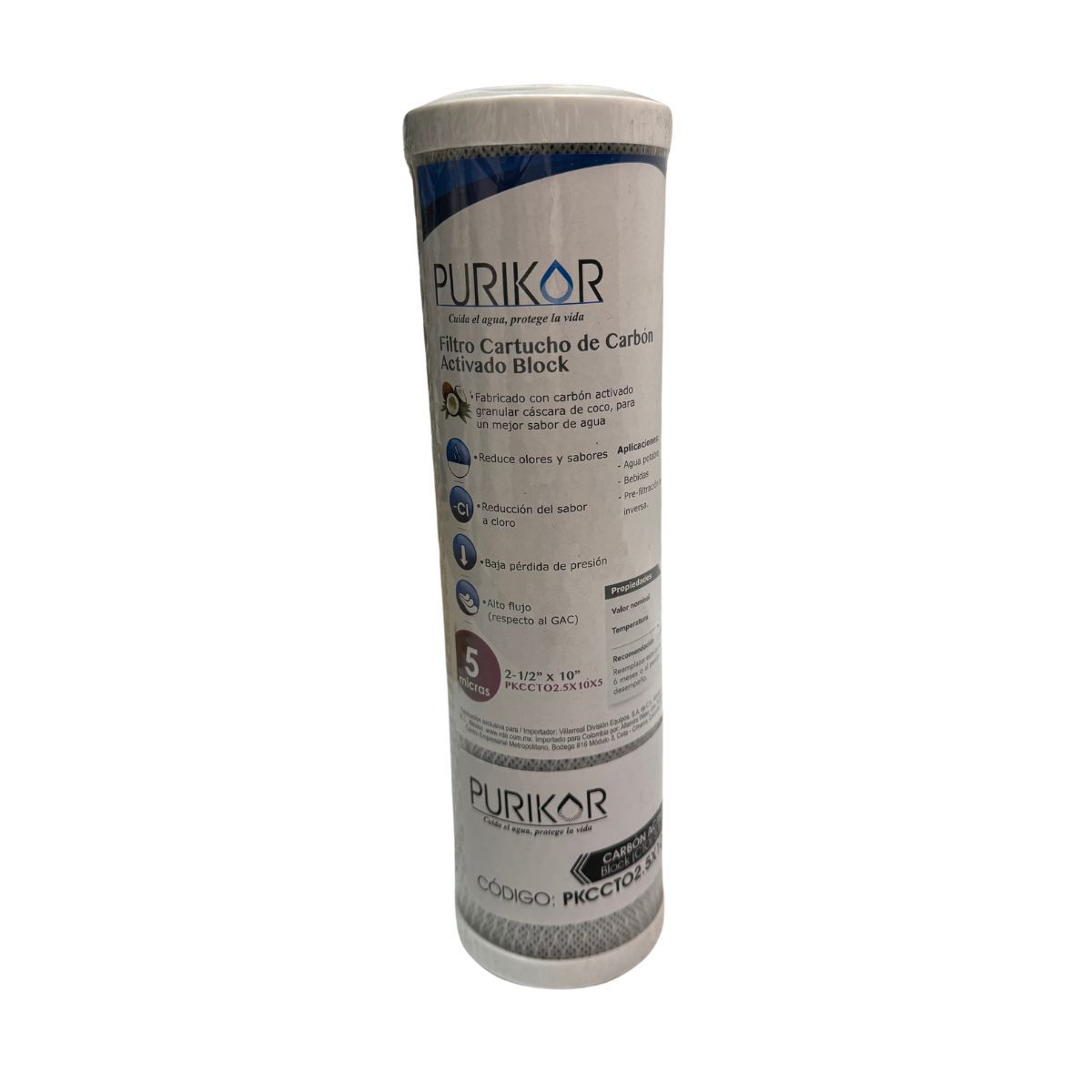 PURIKOR - Filtro Cartucho Carbon Activado Bloque 10 Pulgadas 5 Micras