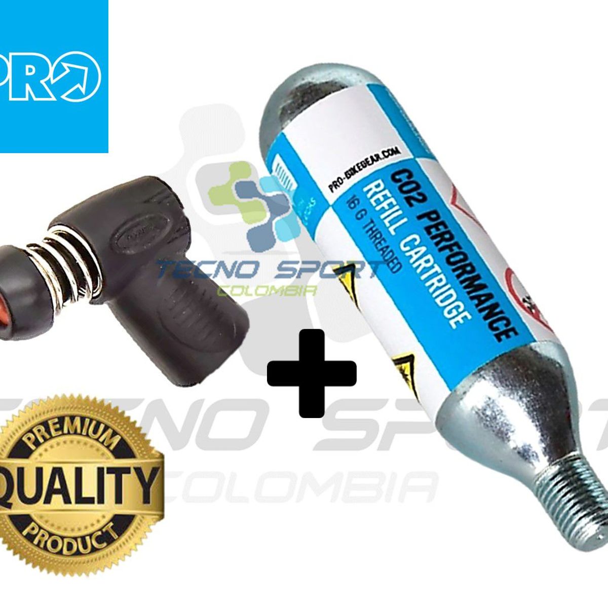 PRO - Inflador + cartucho co2 bicicleta 16 gramos rosca bomba