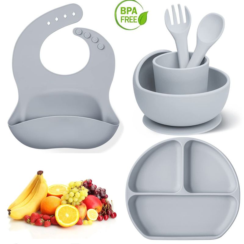 ONE PIXEL - Set Vajilla Para Bebé 5 Piezas ONE PIXEL Silicona Libre BPA
