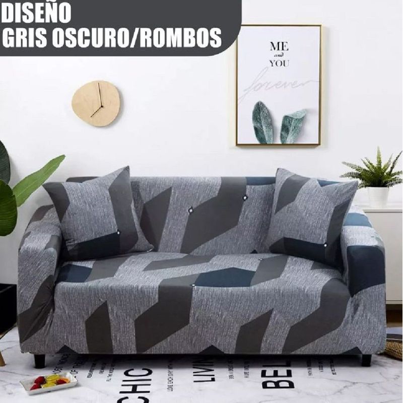 GENERICO - Funda Para Sofá Protector Mueble Sala 3 Puestos Gris Osc/ Rombos