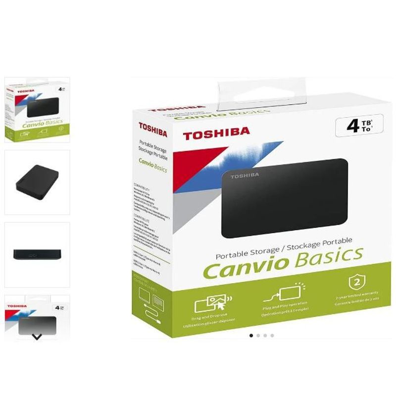 TOSHIBA - Disco duro externo 4tb toshiba canvio basics, usb 3.0 negro