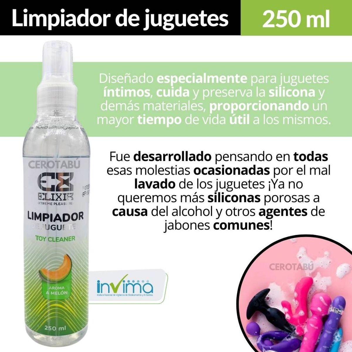 GENERICO - Limpiador De Juguetes Dildo Plug Toy Cleaner Aroma Melón 250 ml_.