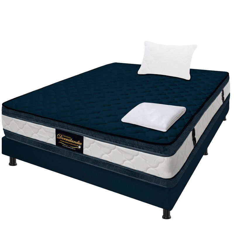 DORMILANDIA - Combo Colchón Sencillo Resortado Marshall Azul Base Cama Entera Sábana Almohada