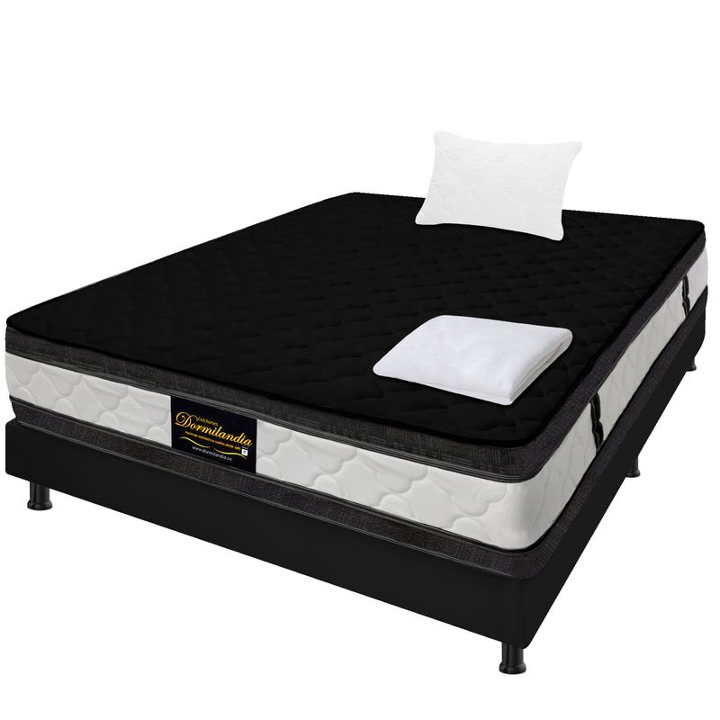 DORMILANDIA - Combo Colchón Sencillo Resortado Marshall Negro Base Cama Entera Sábana Almohada