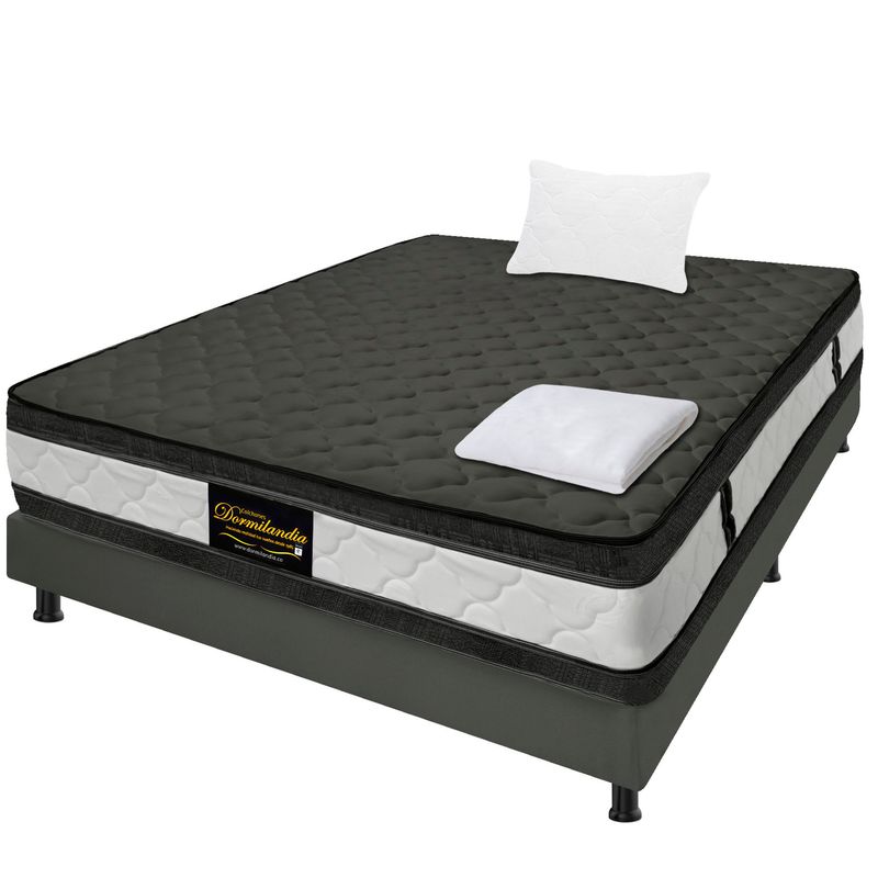 DORMILANDIA - Combo Marshall 100x190 Gris Base Cama Entera Sábana Almohada