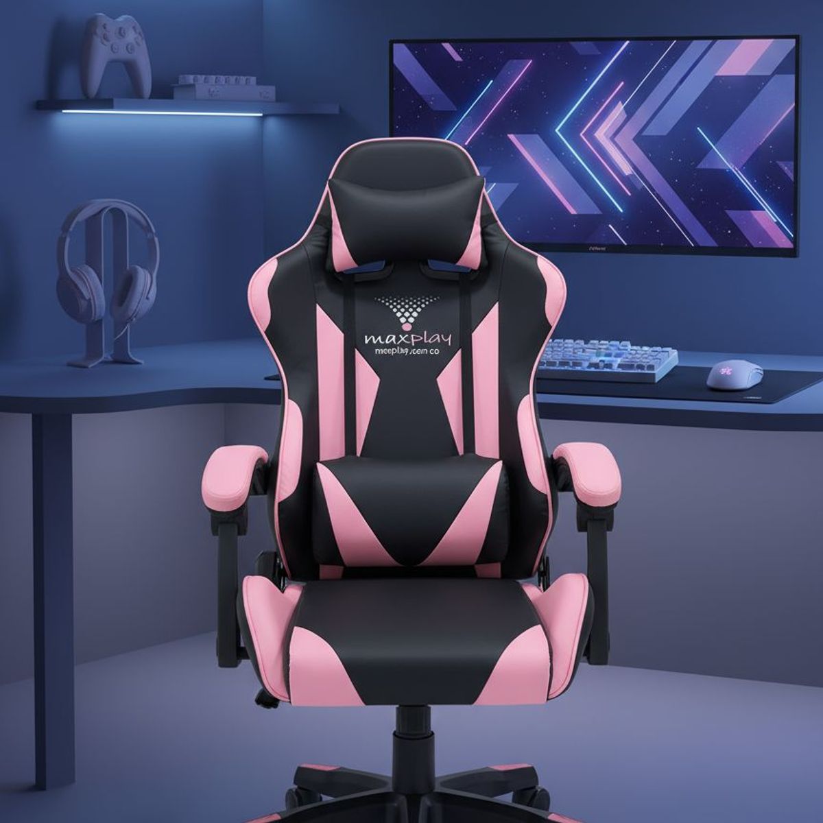 GENERICO - Silla Gamer Vibracion Lumbar Rosanegro