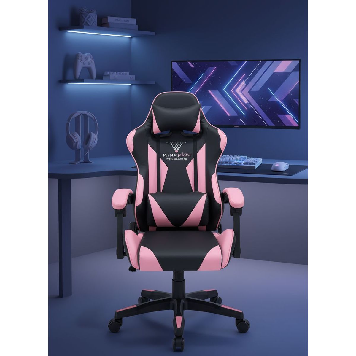 GENERICO - Silla Gamer Vibracion Lumbar Rosanegro
