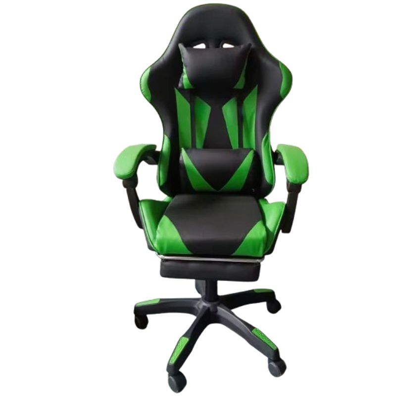 GENERICO - Silla Gamer Vibracion Lumbar Verde y Reposapies