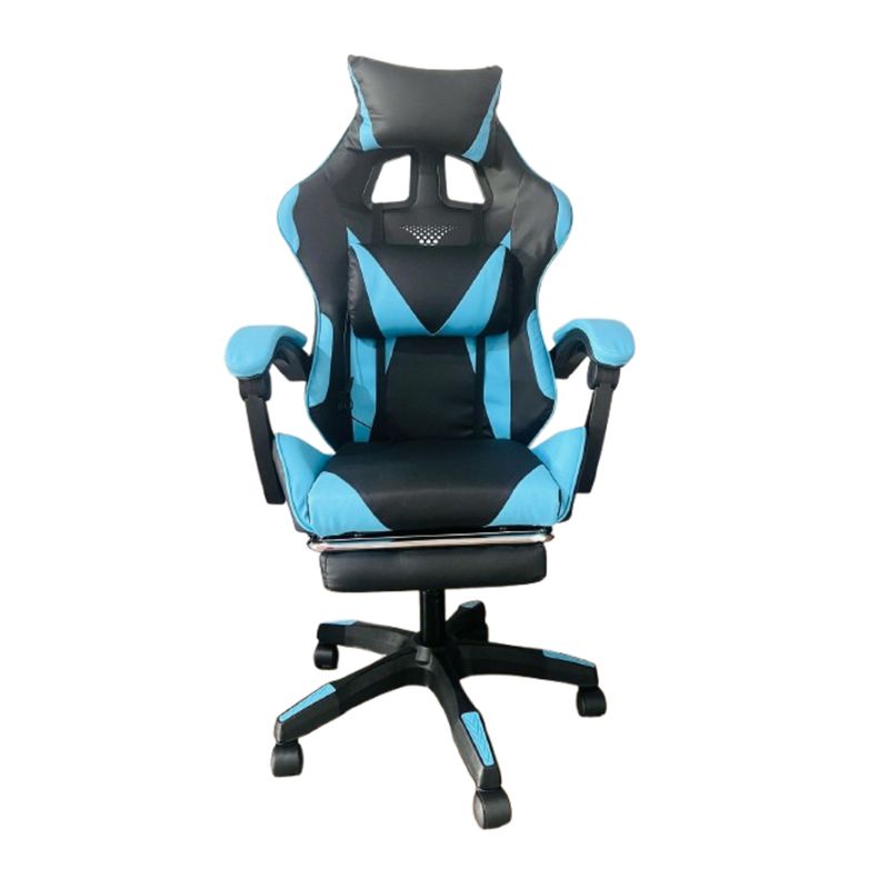 GENERICO - Silla Gamer Vibracion Lumbar Negro Azul con Reposapies