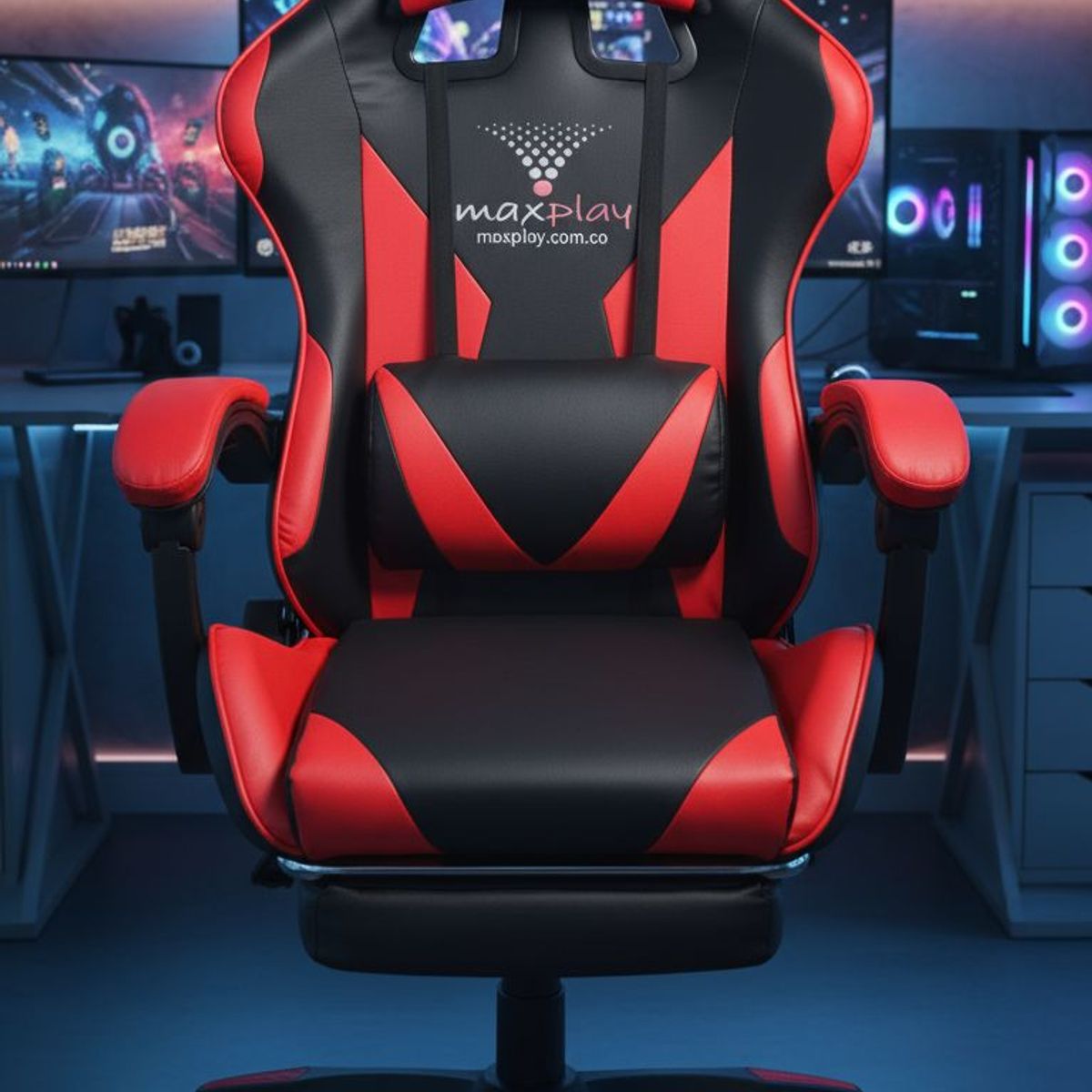 GENERICO - Silla Gamer Vibracion Lumbar Negro Rojo Reposapies