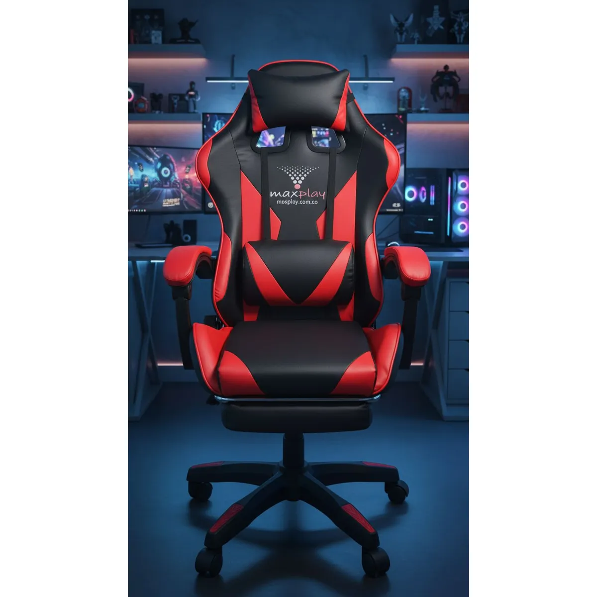 GENERICO - Silla Gamer Vibracion Lumbar Negro Rojo Reposapies