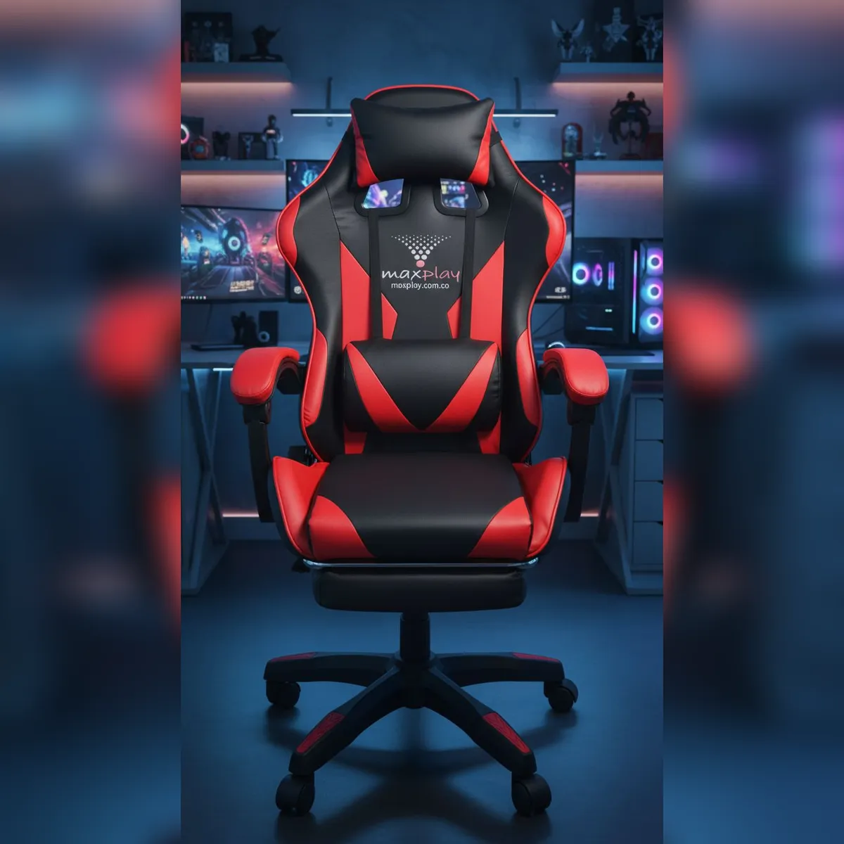 GENERICO - Silla Gamer Vibracion Lumbar Negro Rojo Reposapies