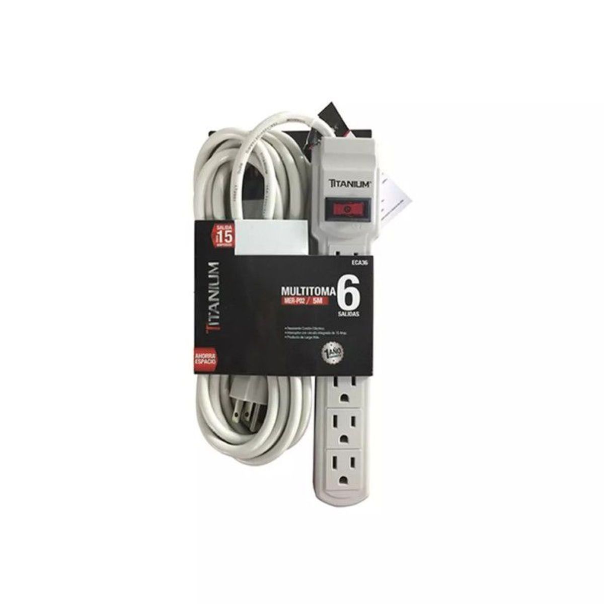 TITANIUM - Multitoma De 6 Puestos Con Extencion De 5 Mts De Largo