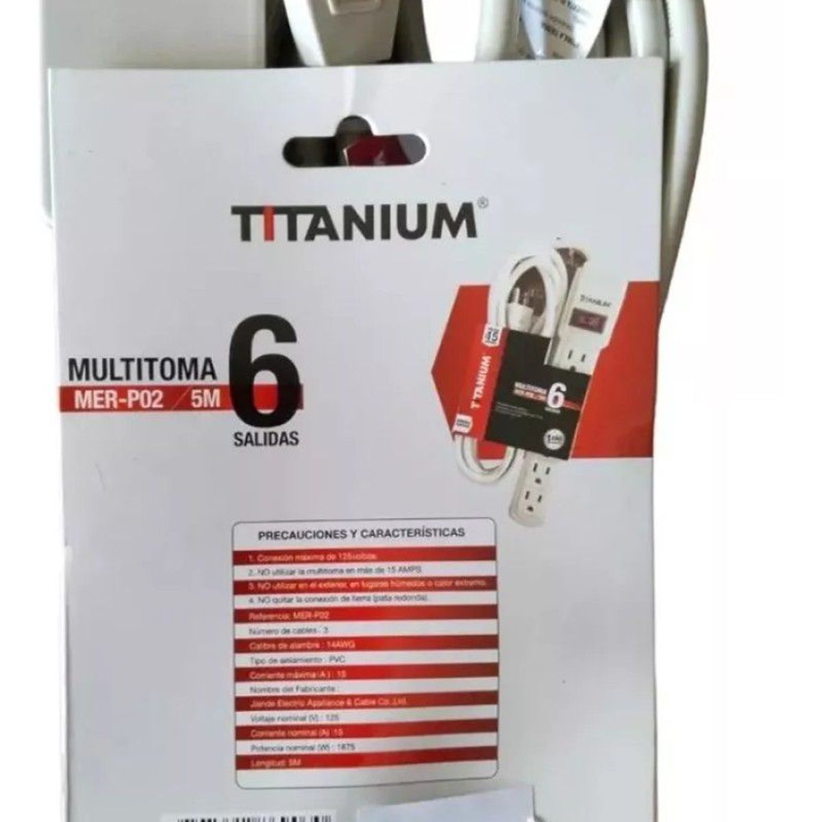 TITANIUM - Multitoma De 6 Puestos Con Extencion De 5 Mts De Largo